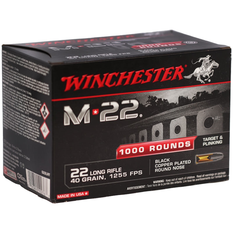 Winchester M-22 22 Long Rifle Ammo 40 Grain Black Plated Lead Round Nose 