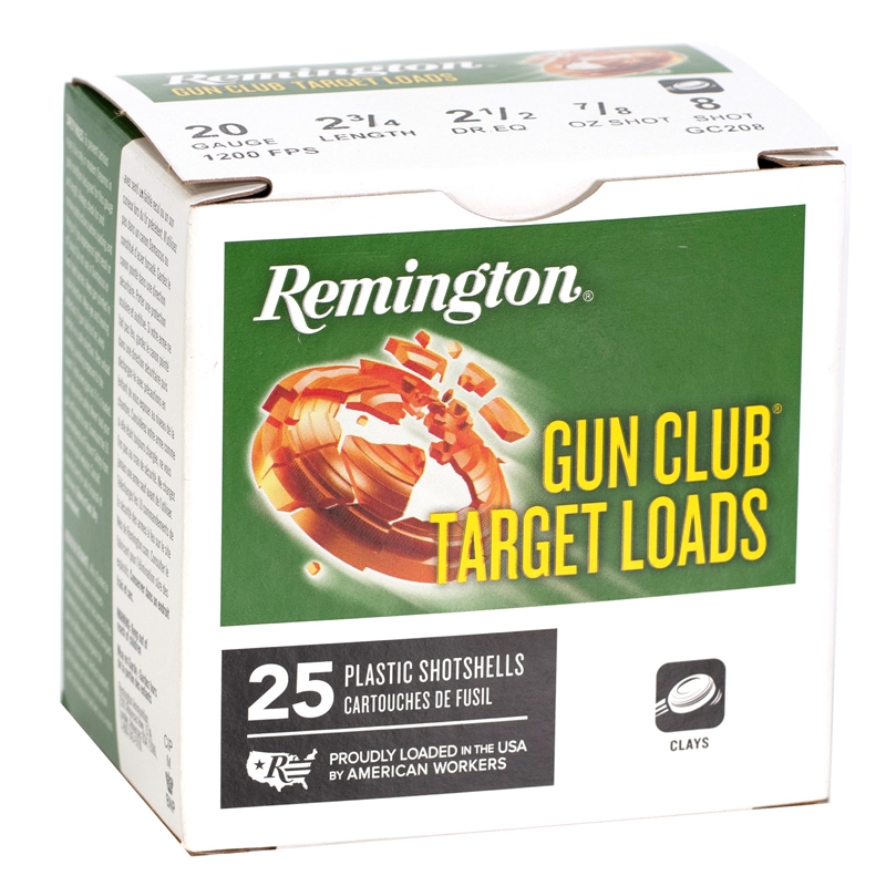 Remington Gun Club Target 20 Gauge Ammunition 2 2/4” 7/8oz. #8 Shot - GC208