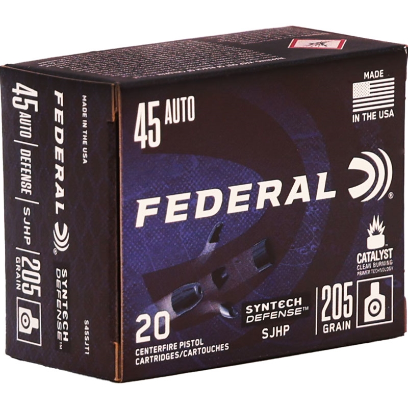 Federal Syntech Defense 45 ACP Auto Ammo 205 Grain Segmented Hollow Point - S45SJT1