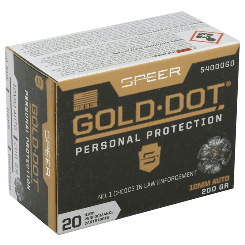 Speer Gold Dot Personal Protection 10mm AUTO Ammo 200 Grain Jacketed Hollow Point 