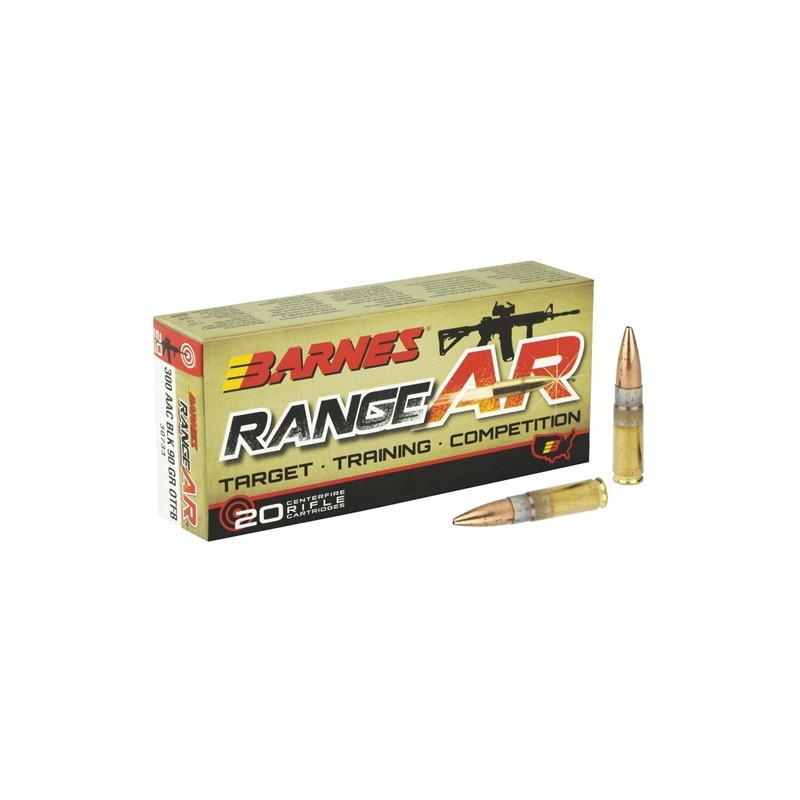 Barnes RangeAR 300 AAC Blackout Ammo 90 Grain Open Tip Flat Base Lead-Free