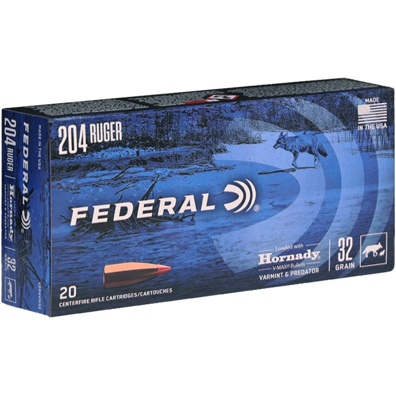 Federal Varmint & Predator 204 Ruger Ammunition 32 Grain Hornady V-Max - V204VM32