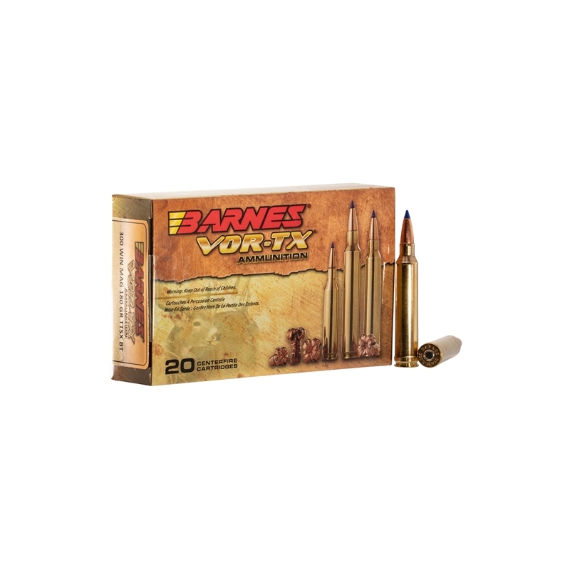 Barnes VOR-TX 300 Winchester Magnum Ammo 180 Grain TTSX Polymer Tipped Spitzer Boat Tail Lead-Free