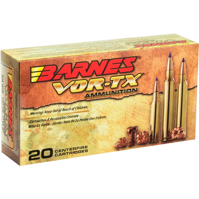 Barnes VOR-TX 308 Winchester Ammo 150 Grain TTSX Polymer Tipped Spitzer Boat Tail Lead-Free 