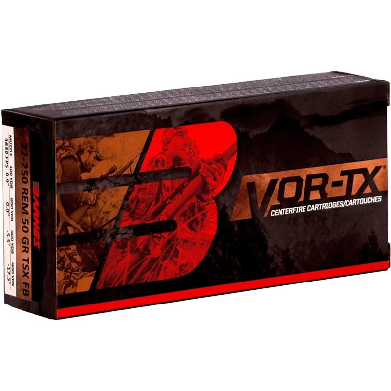 Barnes VOR-TX 22-250 Remington Ammo 50 Grain TSX Bullet Flat Base Lead-Free