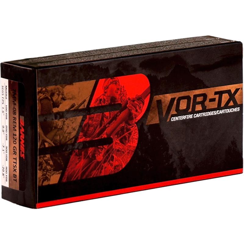 Barnes VOR-TX 7mm-08 Remington Ammo 120 Grain TTSX Polymer Tipped Bullet Flat Base Lead-Free