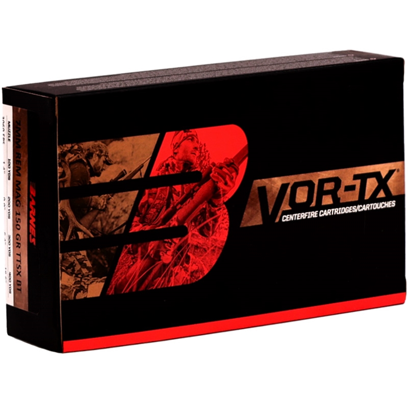 Barnes VOR-TX 7mm Remington Magnum Ammo 150 Grain Tipped TSX Bullet Boat Tail Lead-Free