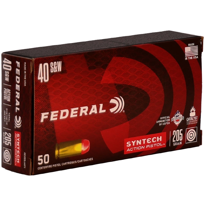 Federal Syntech Action Pistol 40 S&W Ammo 205 Grain Total Synthetic Jacket Flat Nose - AE40SJAP1
