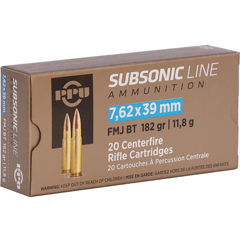 Prvi Partizan Subsonic Line 7.62x39mm Ammunition 182 Grain Full Metal Jacket Boat Tail - PPS76239