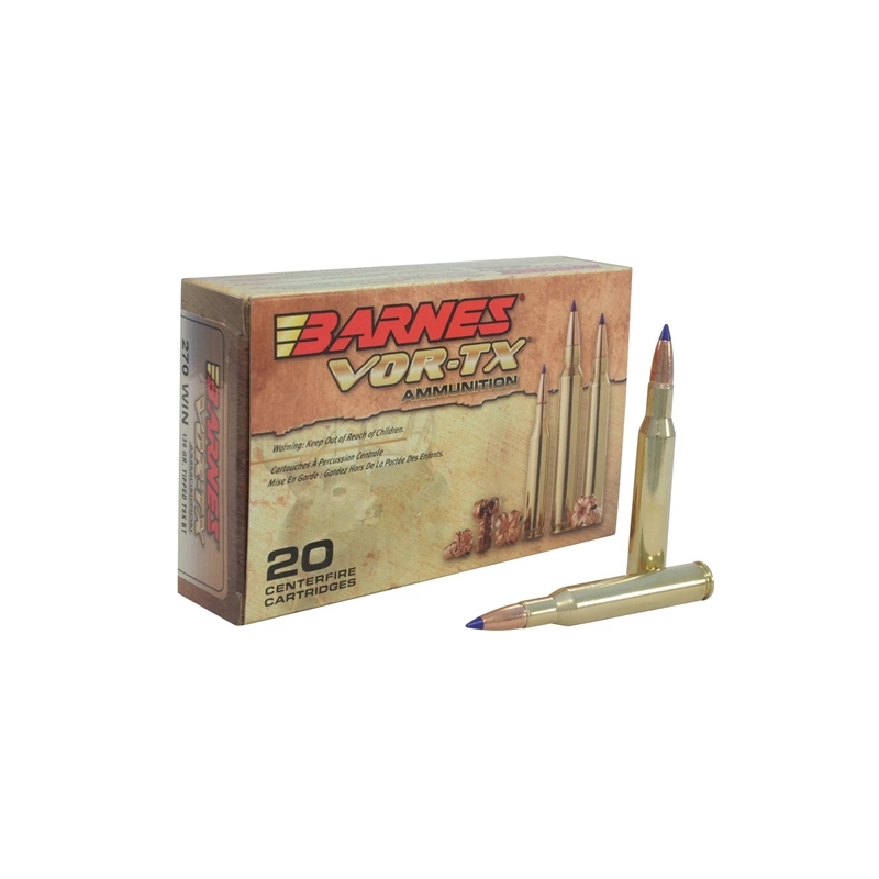 Barnes VOR-TX 270 Winchester Ammo 130 Grain TTSX Polymer Tipped Spitzer Boat Tail Lead-Free