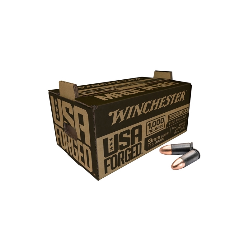 Winchester USA Forged 9mm Luger Ammo 115 Grain Full Metal Jacket Steel Shellcase 1000 Rounds