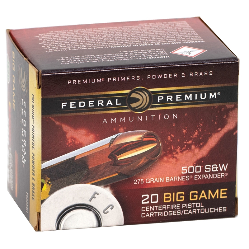 Federal Premium 500 S&W Magnum Ammunition 275 Grain Expander Barnes Hollow Point Lead-Free - P500XB1