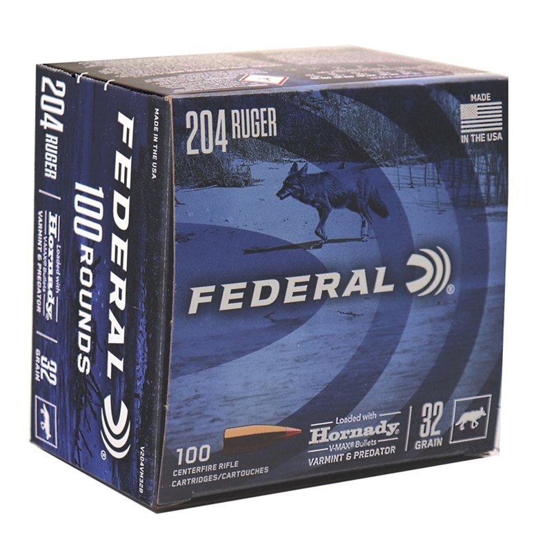 Federal Varmint & Predator 204 Ruger 32 Grain Hornady V-Max 100 Rounds in a Box
