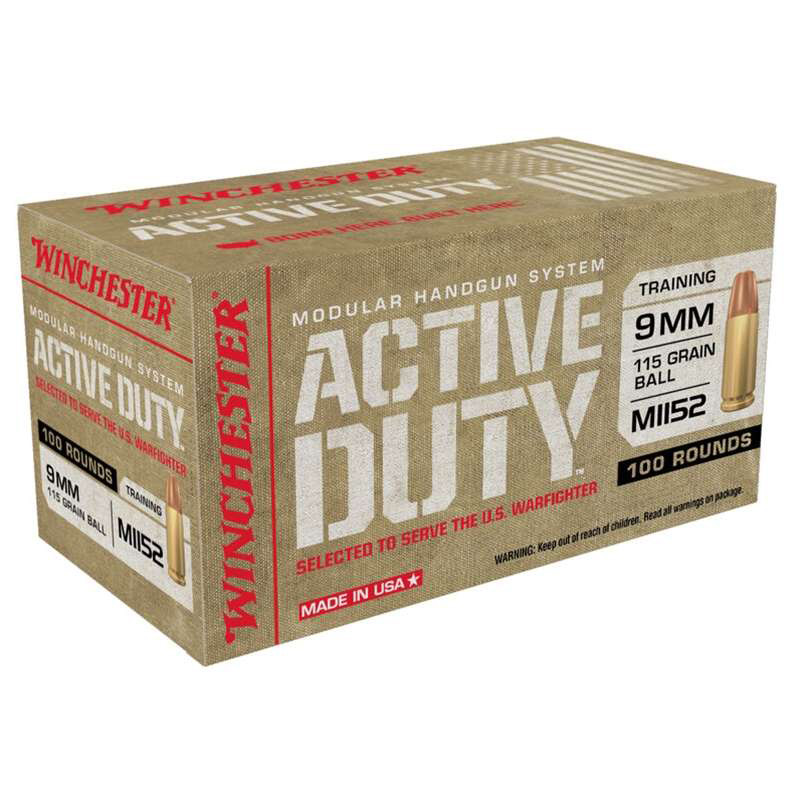 Winchester Active Duty 9mm Luger Ammo 115 Grain FMJ Flat Nose 