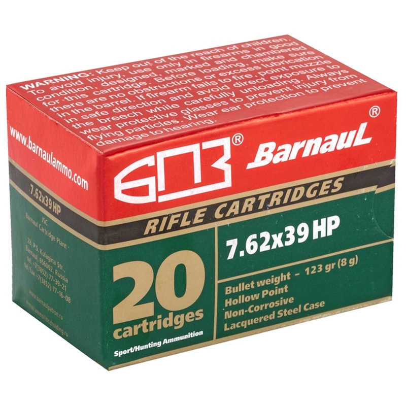 Barnaul 7.62x39mm Ammo 123 Grain Hollow Point Steel Lacquered Case