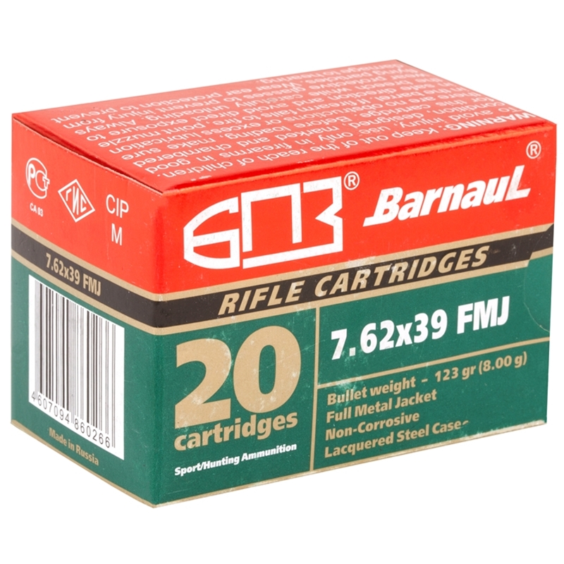 Barnaul 7.62x39 123gr FMJ Steel Case/ Lacquered/Non-Corrosive/Range Safe