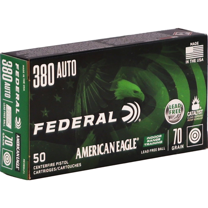 Federal American Eagle Indoor Range Training 380 ACP Ammo 70 Grain Lead-Free Full Metal Jacket - AE380LF1