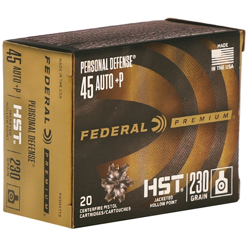 Federal Personal Defense 45 ACP AUTO Ammo 230 Grain +P HST Jacketed Hollow Point - P45HST1S