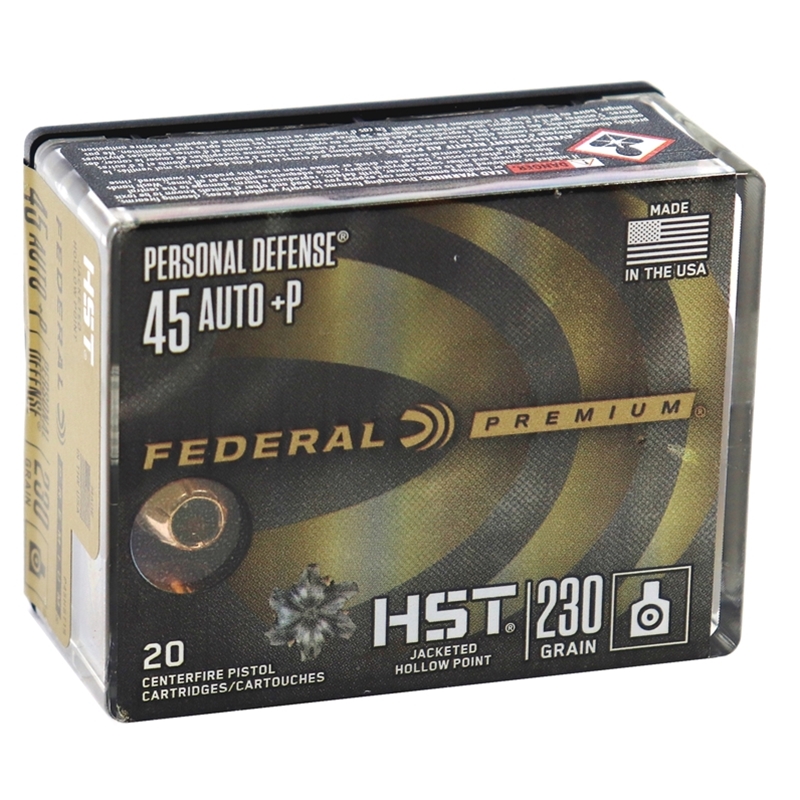 Federal Personal Defense 45 ACP AUTO Ammo 230 Grain +P HST Jacketed Hollow Point