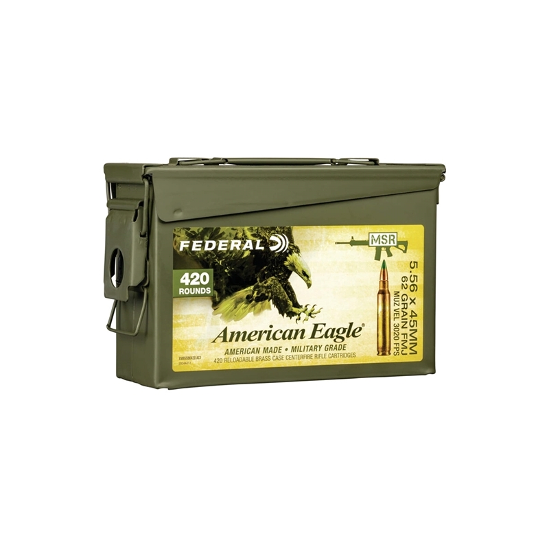 Federal American Eagle 5.56mm NATO Ammo 62 Grain FMJ in Ammo Can 420 Rounds