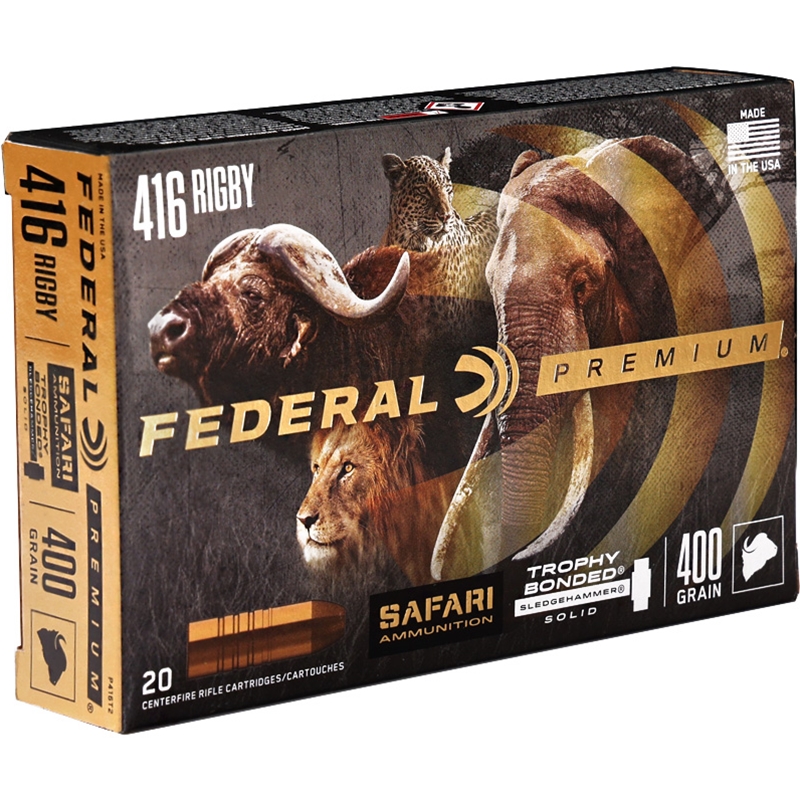 Federal Cape-Shok 416 Rigby Ammo 400 Grain Trophy Bonded Sledgehammer Solid - P416T2
