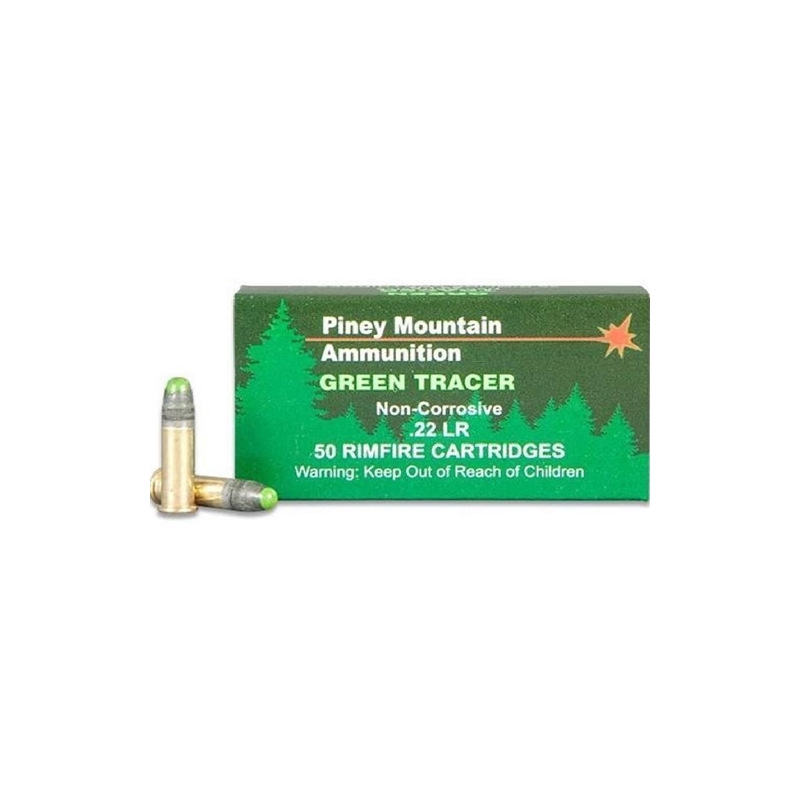 Piney Mountain 22 Long Rifle Ammo 40 Grain Lead Round Nose Green Tracer