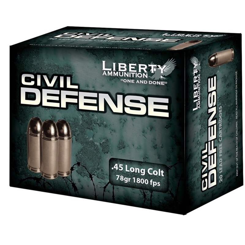 Liberty Civil Defense 45 Long Colt Ammo 78 Grain Fragmenting Copper Hollow Point Lead Free