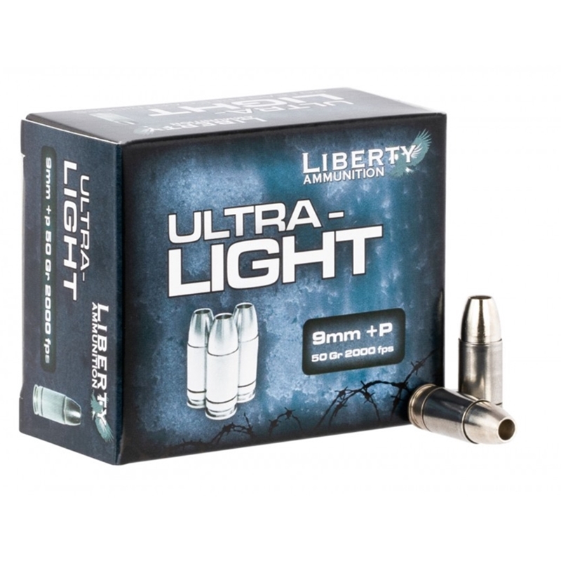 Liberty Ultra Light 9mm Luger Ammo +P 50 Grain Fragmenting Copper Hollow Point Lead-Free