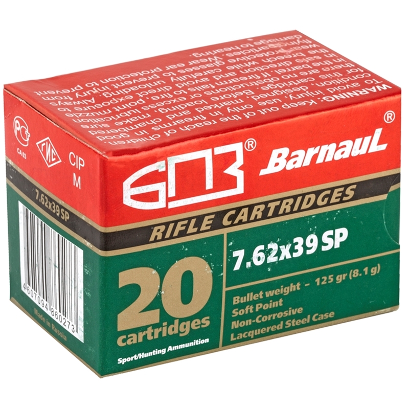 Barnaul 7.62x39mm Ammo 125 Grain Soft Point Steel Lacquered Case