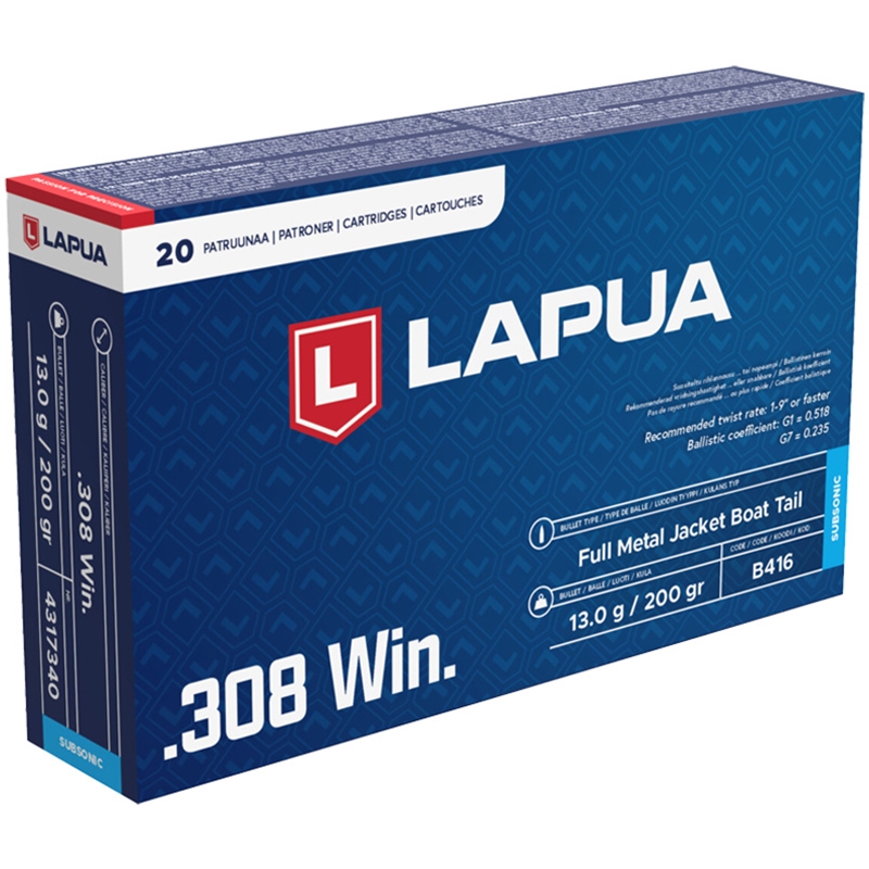 Lapua 308 Winchester Ammo 200 Grain Subsonic FMJBT