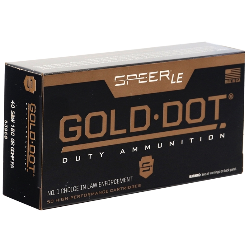 Speer Gold Dot LE Duty 40 S&W Ammo 180 Grain Jacketed Hollow Point FA