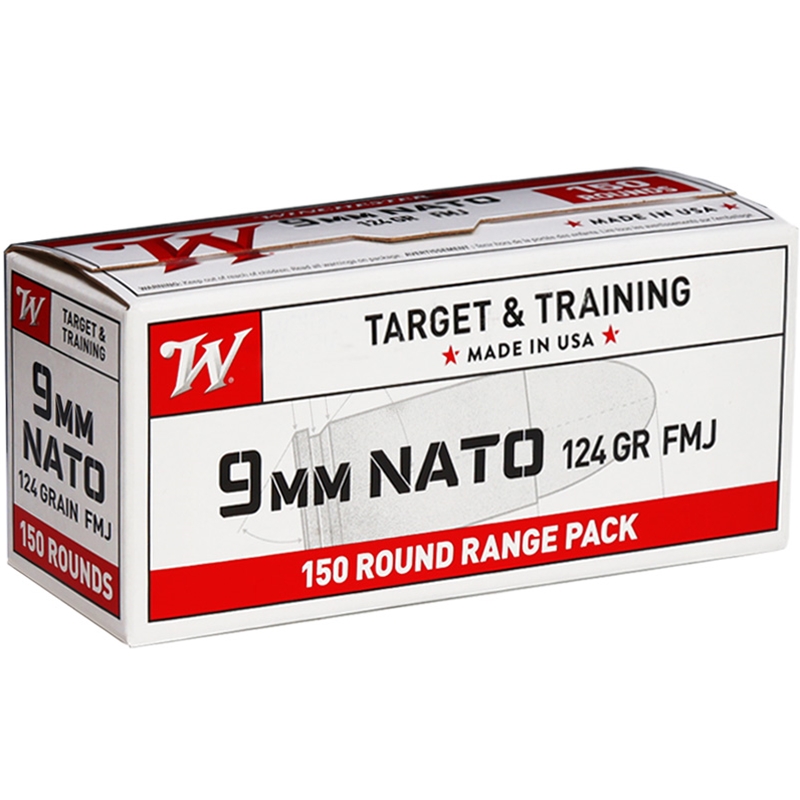 Winchester USA 9mm NATO Ammunition 124 Grain Full Metal Jacket 150 Round Value Pack - USA9NATO