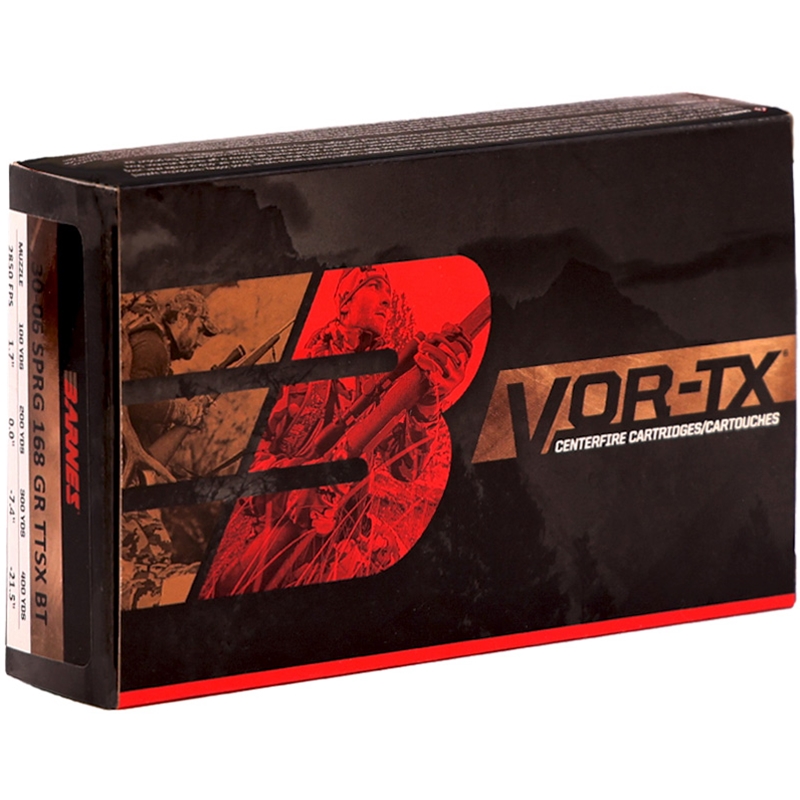Barnes VOR-TX 30-06 Springfield Ammo 168 Grain TTSX Polymer Tipped Spitzer Boat Tail Lead-Free - BB30062