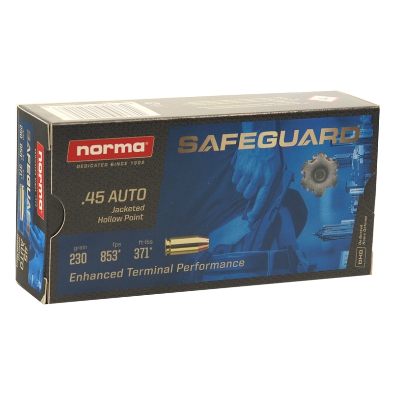 Norma Safeguard 45 ACP Auto Ammo 230 Grain Jacketed Hollow Point