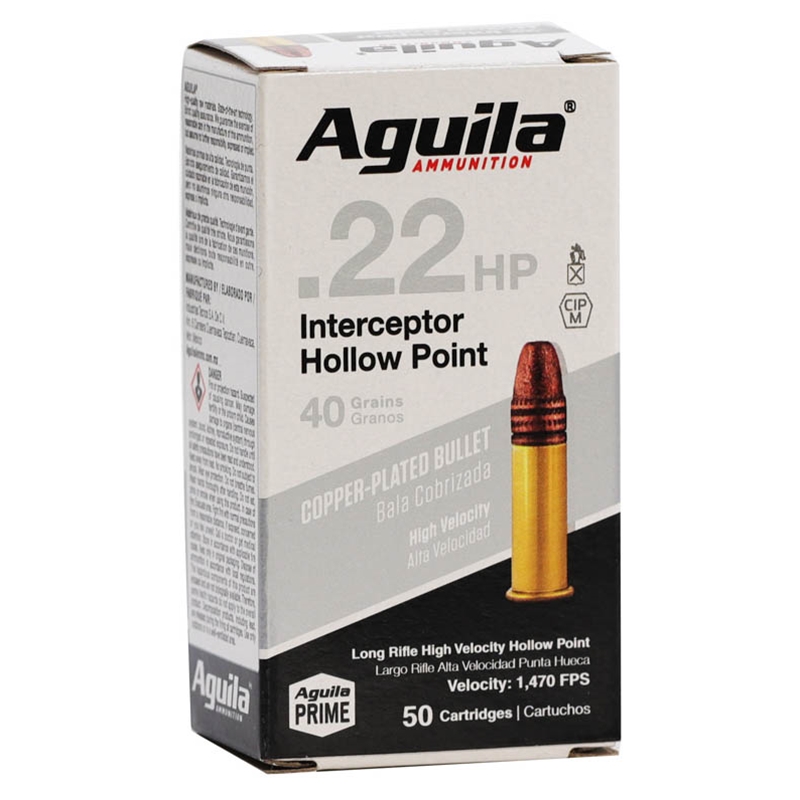 Aguila Interceptor 22 Long Rifle Ammo 40 Grain Plated Hollow Point