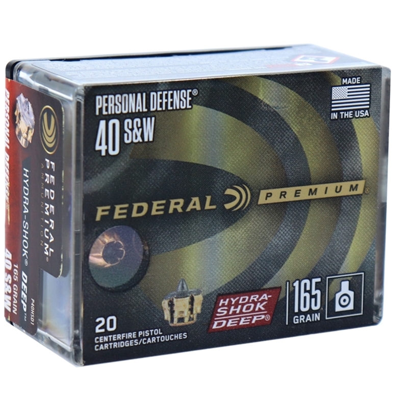 Federal Premium 40 S&W Ammo 165 Grain Hydra-Shok Deep HP Projectile