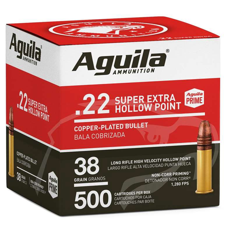 Aguila SuperExtra 22 Long Rifle Ammo 38 Grain High Velocity Copper Plated Lead Hollow Point