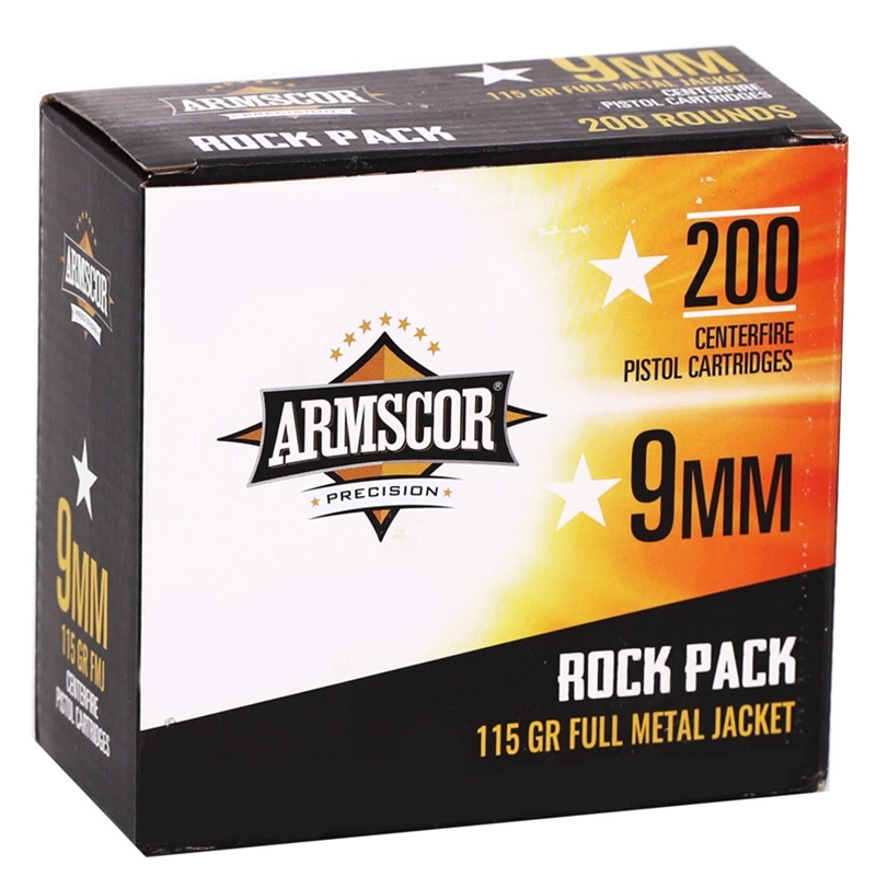 Armscor Precision 9mm Luger Ammo 115 Grain Full Metal Jacket 200 Round Rock Pack