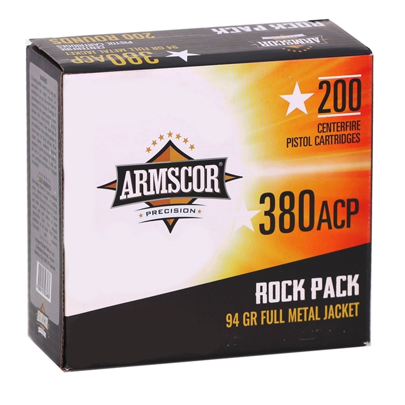 Armscor USA 380 ACP AUTO Ammo 94 Grain Full Metal Jacket 200 Round Rock Pack