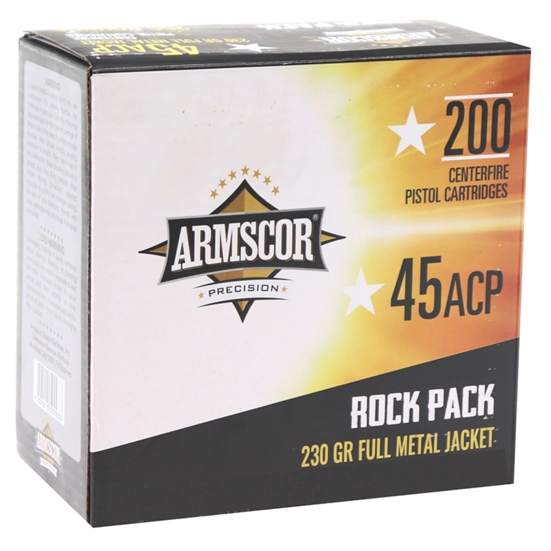 Armscor Precision 45 ACP Auto Ammo 230 Grain Full Metal Jacket 200 Round Rock Pack