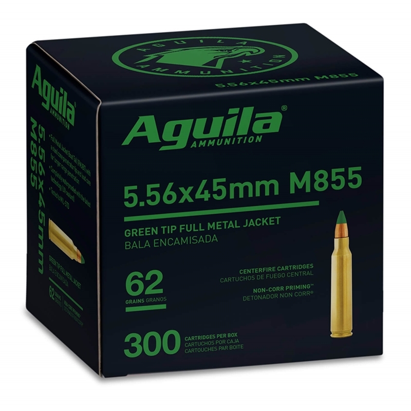 Aguila 5.56x45mm Ammo M855 62 Grain Green Tip FMJBT 300 Rounds Value Pack