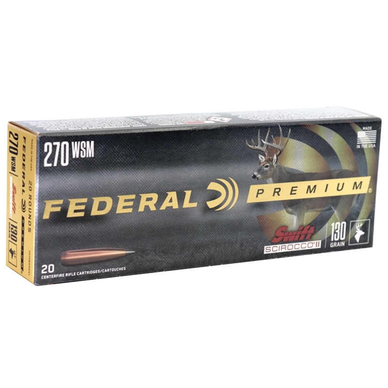 Federal Premium 270 Winchester Ammo Short Magnum (WSM) 130 Grain Swift Scirocco II