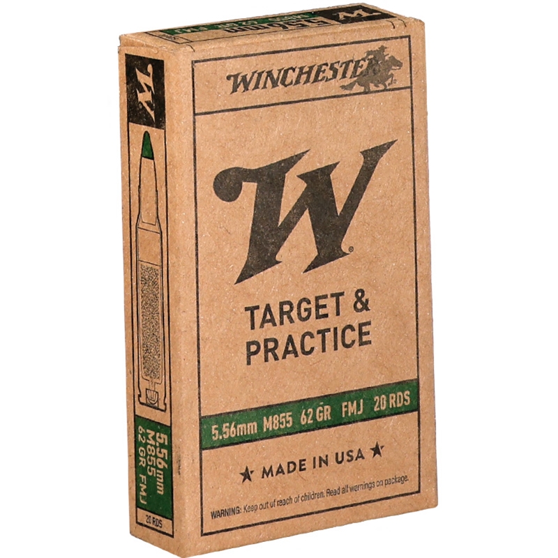  Winchester 5.56mm M855 NATO Ammo 62 Grain Green Tip Full Metal Jacket - WM855K