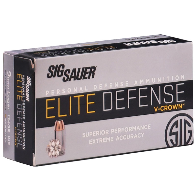 Sig Sauer Elite Performance 9mm Ammo 124 Grain V-Crown Jacketed Hollow Point - E9MMA2-50