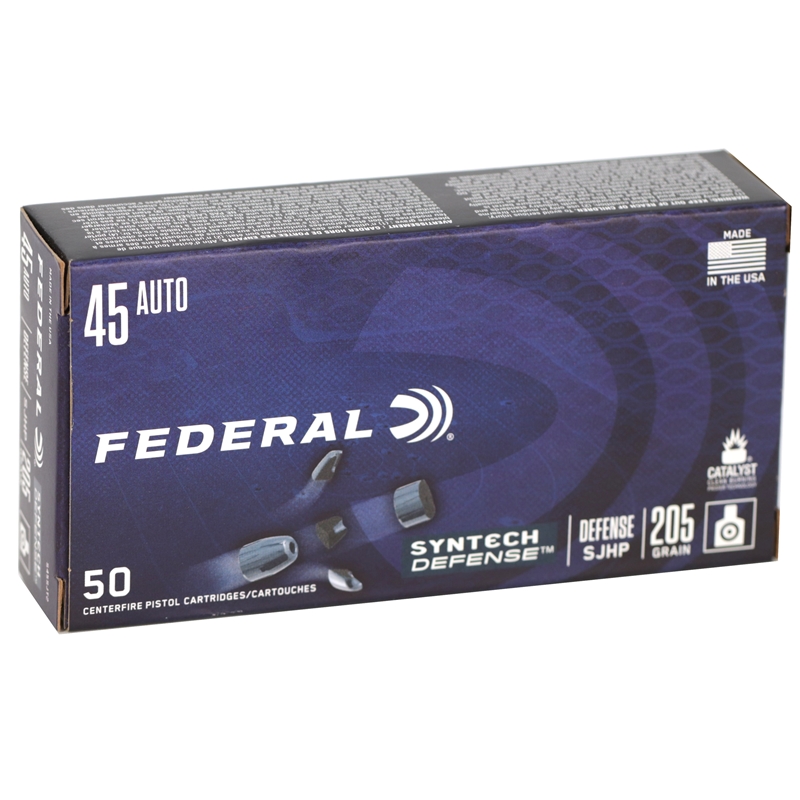 Federal Syntech Defense 45 ACP Ammo 205 Grain Segmented Jacketed Hollow Point