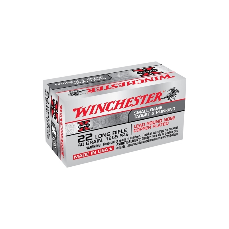 Winchester Super-X 22 Long Rifle 40 Grain High Velocity Plated Lead Round Nose