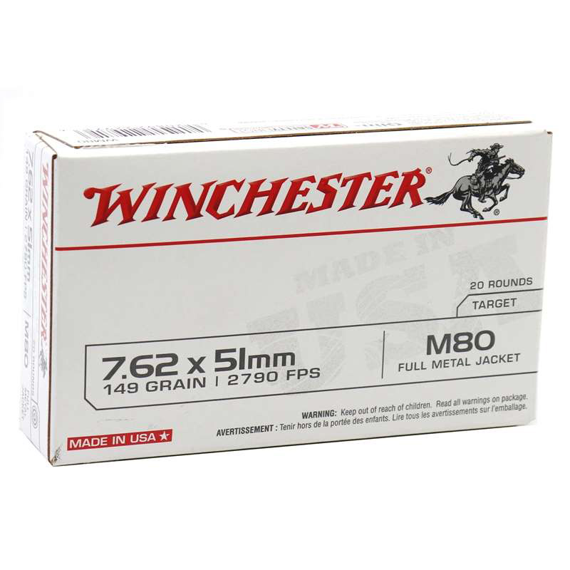 Winchester USA 7.62x51mm NATO Ammo 149 M80 Grain Full Metal Jacket