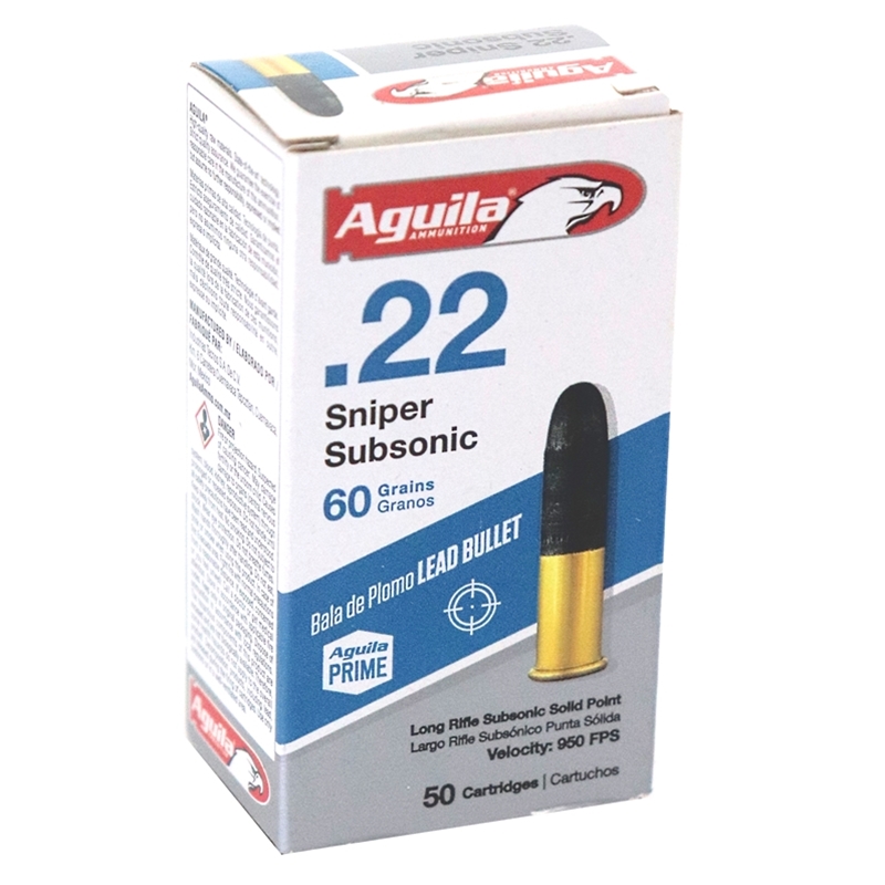 Aguila Sniper Subsonic 22 Long Rifle Ammo 60 Grain Subsonic Solid Point
