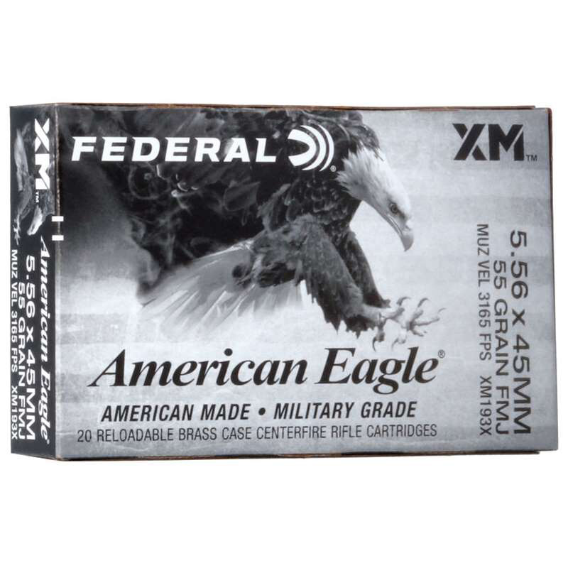 Federal American Eagle 5.56x45mm NATO XM193 Ammo 55 Grain Full Metal Jacket