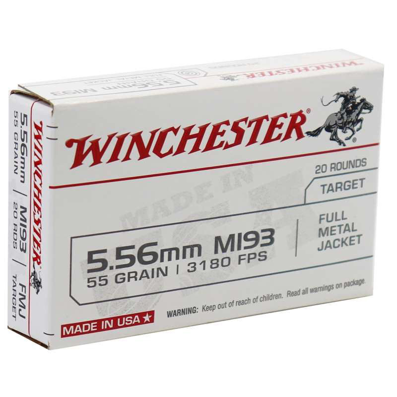 Winchester USA 5.56x45mm NATO M193 Ammo 55 Grain FMJ